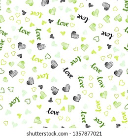 Light Green, Yellow vector seamless cover with quote LOVE YOU, hearts. Design in doodle style with text LOVE YOU, hearts. Design for wallpaper, fabric makers.