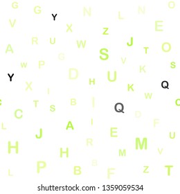 Light Green, Yellow vector seamless layout with latin alphabet. Shining illustration with ABC symbols on abstract template. Pattern for design of fabric, wallpapers.