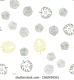 Light Green, Yellow vector seamless doodle backdrop with flowers, leaves. Colorful illustration in doodle style with leaves, flowers. Pattern for design of fabric, wallpapers.