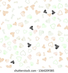 Light Green, Yellow vector seamless pattern with phrase LOVE YOU, hearts. Illustration with words of love, hearts in abstract style. Design for wallpaper, fabric makers.