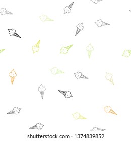 Light Green, Yellow vector seamless layout with ice-cream set. Set of abstract ice-cream cones with colorful gradient. Pattern for ad, booklets, leaflets of restaurants.