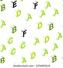Light Green, Yellow vector seamless template with 3D isolated letters. Modern geometrical illustration with 3D ABC english symbols. Template for business cards, websites.