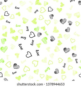 Light Green, Yellow vector seamless template with text LOVE YOU, hearts. Illustration with words of love, hearts in abstract style. Design for wallpaper, fabric makers.