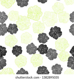 Light Green, Yellow vector seamless abstract backdrop with flowers. Abstract illustration with flowers in doodles style. Template for business cards, websites.