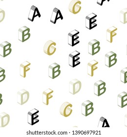 Light Green, Yellow vector seamless layout with 3D latin alphabet. Abstract illustration with colorful 3D latin alphabet. Pattern for design of fabric, wallpapers.