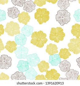 Light Green, Yellow vector seamless doodle pattern with flowers. Glitter abstract illustration with flowers. Pattern for trendy fabric, wallpapers.