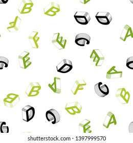 Light Green, Yellow vector seamless background with 3D signs of alphabet. Abstract illustration with 3D ABC symbols. Design for wallpaper, fabric makers.