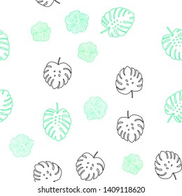 Light Green, Yellow vector seamless doodle pattern with flowers, leaves. Leaves and flowers with gradient on white background. Design for wallpaper, fabric makers.