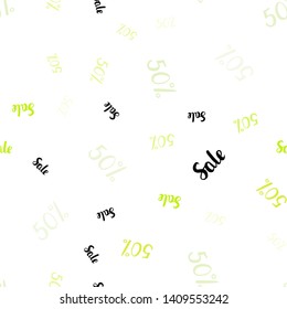 Light Green, Yellow vector seamless template with 50% selling. Gradient illustration with discount signs on white backdrop. Design for business ads, commercials.