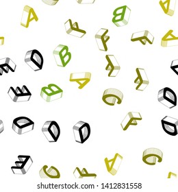 Light Green, Yellow vector seamless background with 3D signs of alphabet. Colorful 3D alphabet signs with gradient on white background. Design for textile, fabric, wallpapers.