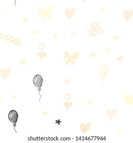 Light Green, Yellow vector seamless layout in new year style. Design in xmas style with aheart, baloon, candy, gift, star, ribbon. Pattern for carnival, festival ads.
