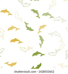 Light Green, Yellow vector seamless backdrop with ocean dolphins. Natural illustration with sea dolphins. Pattern for wildlife ad, booklets.