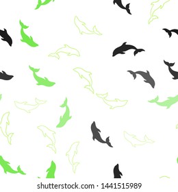 Light Green, Yellow vector seamless background with dolphins. Natural illustration with sea dolphins. Pattern for websites of animals.