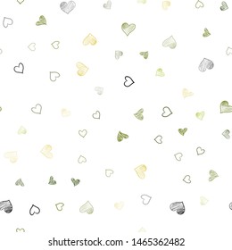 Light Green, Yellow vector seamless template with doodle hearts. Blurred decorative design in doodle style with hearts. Pattern for carnival, festival romantic leaflets.