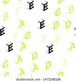 Light Green, Yellow vector seamless template with 3D isolated letters. Colorful gradient design in 3D style with signs of alphabet. Pattern for design of fabric, wallpapers.
