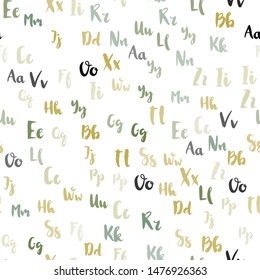 Light Green, Yellow vector seamless texture with ABC characters. Modern geometrical illustration with ABC english symbols. Design for wallpaper, fabric makers.