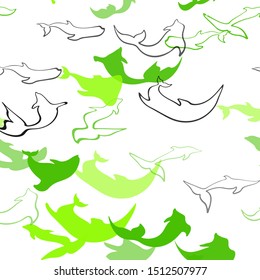 Light Green, Yellow vector seamless pattern with sea dolphins. Isolated sea dolphins on white background. Template for natural magazines.
