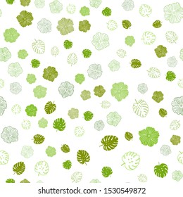 Light Green, Yellow vector seamless abstract pattern with leaves, flowers. Doodle illustration of leaves and flowers in Origami style. Design for textile, fabric, wallpapers.