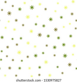 Light Green, Yellow vector seamless cover with beautiful snowflakes. Glitter abstract illustration with crystals of ice. Design for wallpaper, fabric makers.