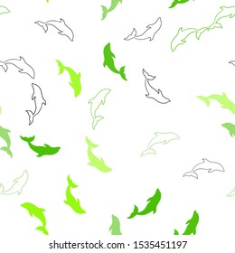Light Green, Yellow vector seamless pattern with sea dolphins. Isolated sea dolphins on white background. Template for natural magazines.