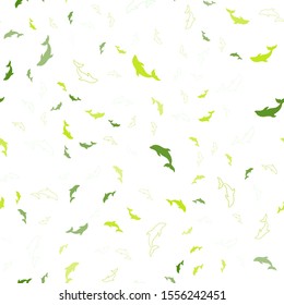 Light Green, Yellow vector seamless backdrop with ocean dolphins. Natural illustration with sea dolphins. Natural design for wallpapers.