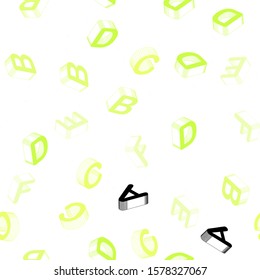 Light Green, Yellow vector seamless layout with 3D latin alphabet. Shining colorful 3D illustration with isolated letters. Design for textile, fabric, wallpapers.