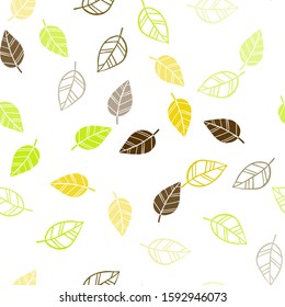 Light Green, Yellow vector seamless natural background with leaves. A vague abstract illustration with leaves in doodles style. Design for textile, fabric, wallpapers.