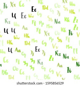 Light Green, Yellow vector seamless background with signs of alphabet. Shining colorful illustration with isolated letters. Template for business cards, websites.