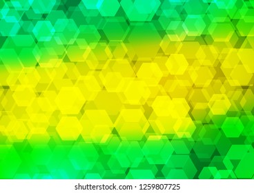 Light Green, Yellow vector shining hexagonal background. Creative geometric illustration in Origami style with gradient. The textured pattern can be used for background.