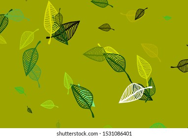 Light Green, Yellow vector sketch background. Colorful abstract illustration with leaves in doodle style. Pattern for coloring books and pages for kids.