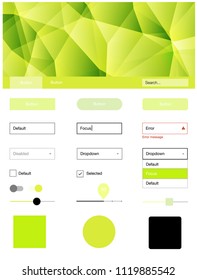 Light Green, Yellow vector style guide with triangles. Ui Ux kit with colorful polygonal background in its header. This template you can use for landing pages.
