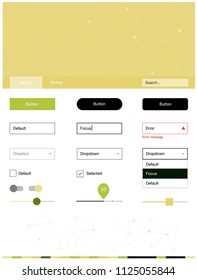 Light Green, Yellow vector style guide with triangles, circles. Colorful ui/ux kit with triangles, circles in header. Simple colorful design for websites.
