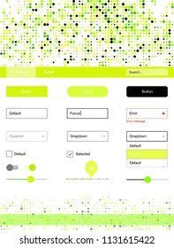 Light Green, Yellow vector style guide with circles. Simple Material Design Kit with colorful dots in header. This sample is for your landing page.