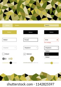 Light Green, Yellow vector style guide with triangles. Web ui kit with abstract gradient triangles in its header. This sample is for your landing page.