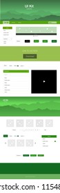 Light Green, Yellow vector style guide with mountains. Beautiful ui ux kit with colorful mountains in its header. This sample is for your tourist website.