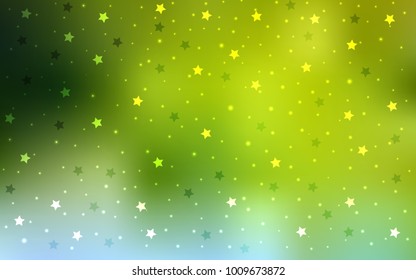 Light Green, Yellow vector template with sky stars. Stars on blurred abstract background with gradient. Best design for your ad, poster, banner.
