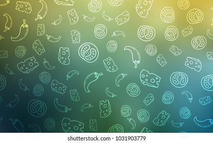 Light Green, Yellow vector template with organic meal. Decorative shining illustration with food on abstract template. Doodle design for your business advert of cafes.