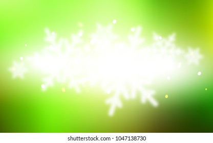 Light Green, Yellow vector template with ice snowflakes. Snow on blurred abstract background with gradient. The pattern can be used for new year ad, booklets.