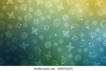 Light Green, Yellow vector template with organic meal. Glitter abstract sketch with gourmet food. Pattern for menu of cafes, bars, restaurants.