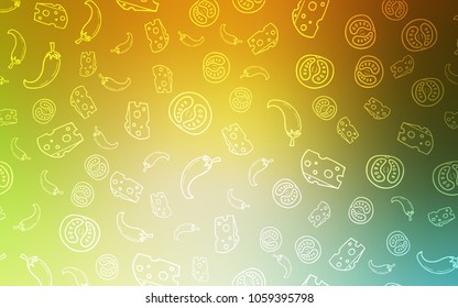 Light Green, Yellow vector template with organic meal. Glitter abstract sketch with gourmet food. Pattern for ads of breakfast, lunch, dinner.