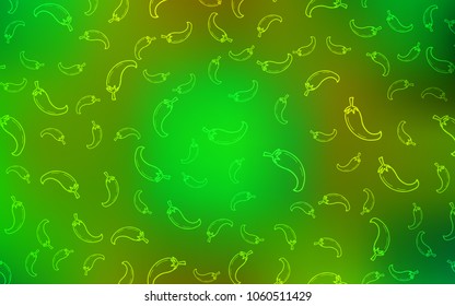 Light Green, Yellow vector template with organic peppers. Blurred decorative design of peppers in doodle style. Template for meal cooking in kitchen.