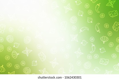 Light Green, Yellow vector template with organic meal. Illustration with set of fresh food in doodle style. Template for meal cooking in kitchen.