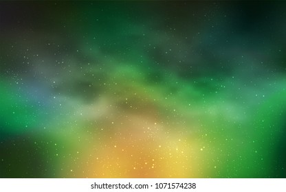 Light Green, Yellow vector template with space stars. Glitter abstract illustration with colorful cosmic stars. Pattern for astronomy websites.