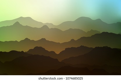 Light Green, Yellow vector template with lines, ovals. Creative geometric illustration in mountain style with gradient. Mountain style for your business design.