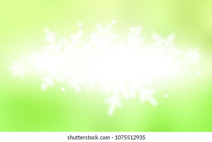 Light Green, Yellow vector template with ice snowflakes. Snow on blurred abstract background with gradient. The template can be used as a new year background.