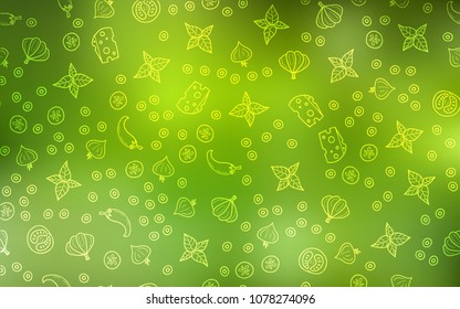 Light Green, Yellow vector template with organic meal. Illustration with set of fresh food in doodle style. Template for meal cooking in kitchen.