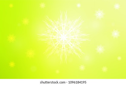 Light Green, Yellow vector template with ice snowflakes. Shining colored illustration with snow in christmas style. The pattern can be used for new year ad, booklets.