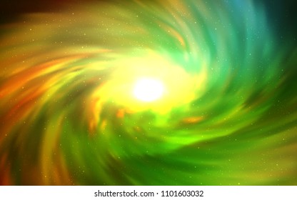 Light Green, Yellow vector template with space stars. Shining colored illustration with bright astronomical stars. Pattern for futuristic ad, booklets.