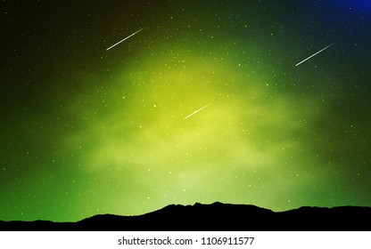 Light Green, Yellow vector template with space stars. Space stars on blurred abstract background with gradient. Pattern for futuristic ad, booklets.