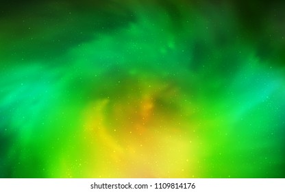 Light Green, Yellow vector template with space stars. Shining colored illustration with bright astronomical stars. Template for cosmic backgrounds.